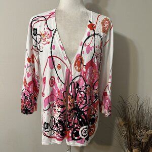 Unbranded Women Lightweight Open Cardigan Sweater 3/4 Sleeve Floral Beaded Sz L